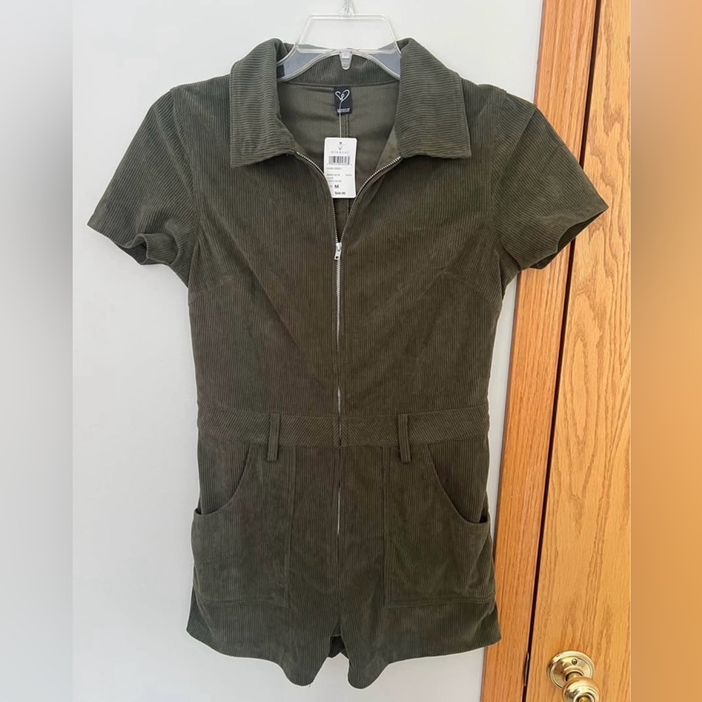 Windsor Olive Corduroy Zip-Up Jumpsuit